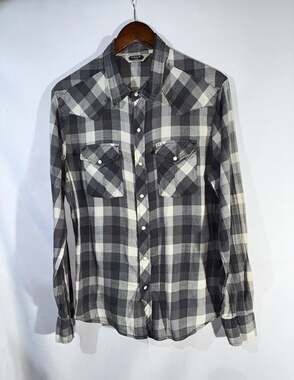 Salt Valley Western Pearl Snap Plaid Long Sleeve Button-Up Shirt w/ Pockets Sz L